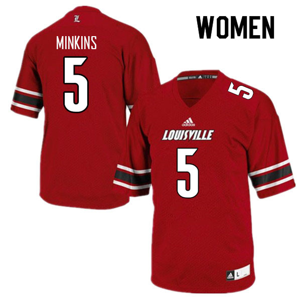 Women #5 Josh Minkins Louisville Cardinals College Football Jerseys Sale-Red